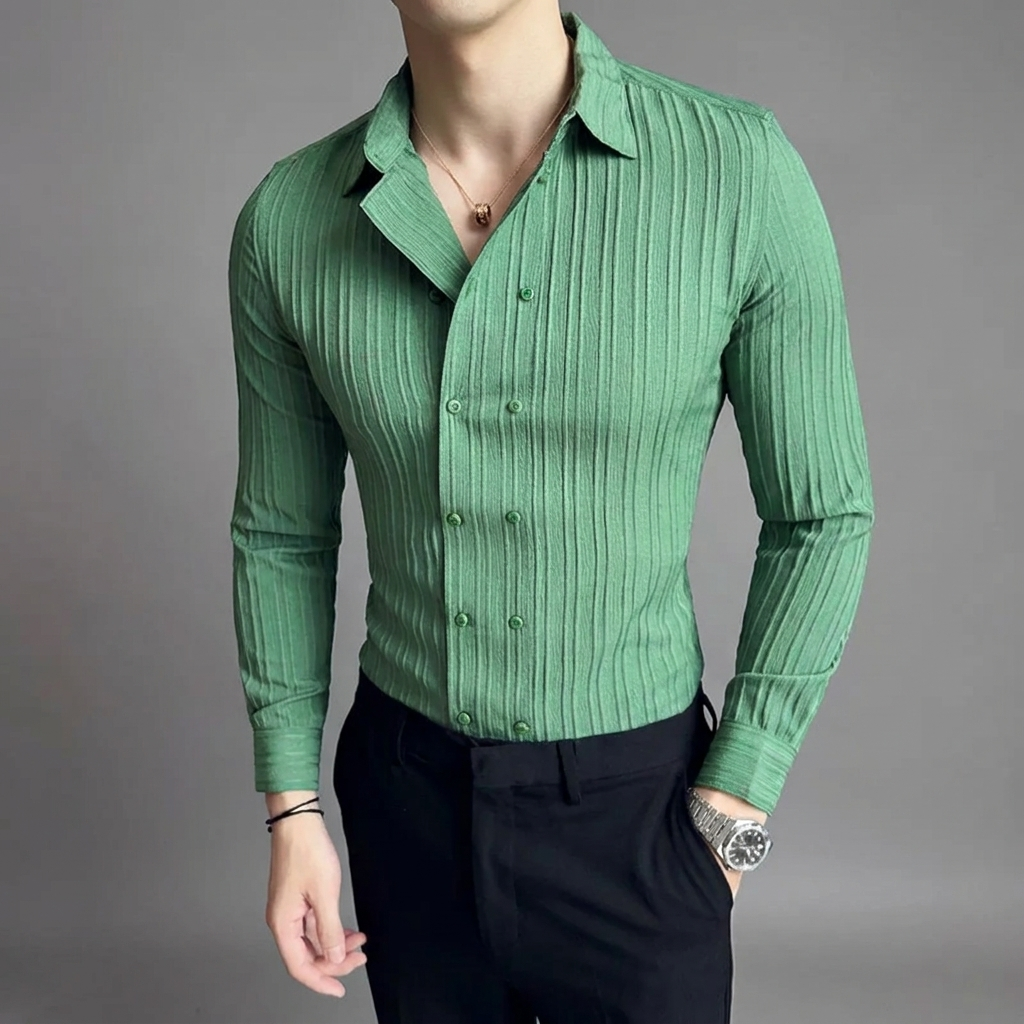 Men's Slim Fit Textured Stripe Button-Up Shirt